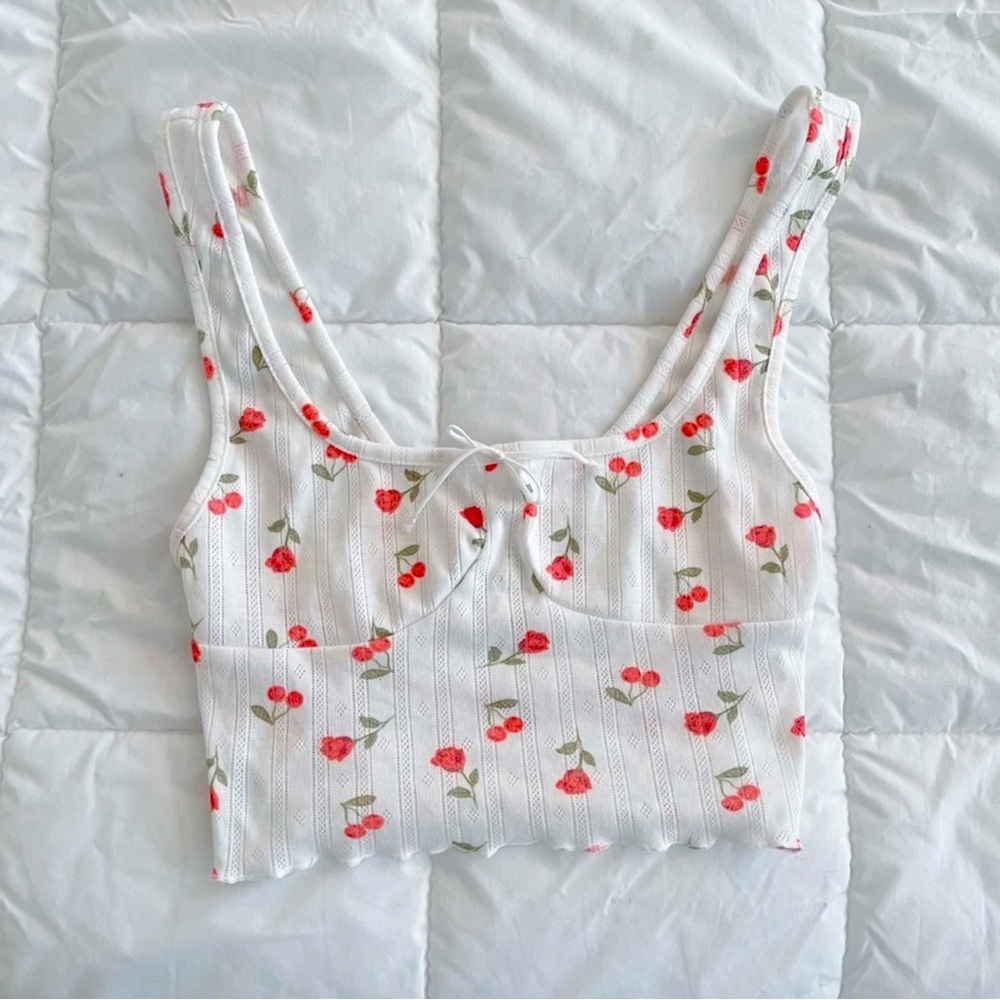 FOR LOVE & LEMONS Cherry Rose Pointelle Top